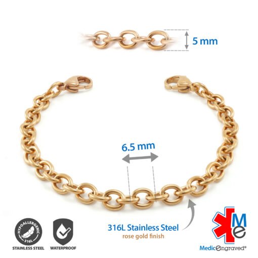 5mm Oval Link Stainless Steel Replacement / Add-on Bracelet in Rose Gold finish (bracelet only - tag not included) - BRAC-SR5 - Image 2