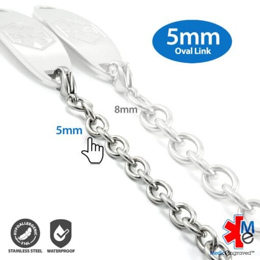 5mm Oval Link Stainless Steel Replacement / Add-on Bracelet (bracelet only - tag not included) - BRAC-SS5 - Image 3