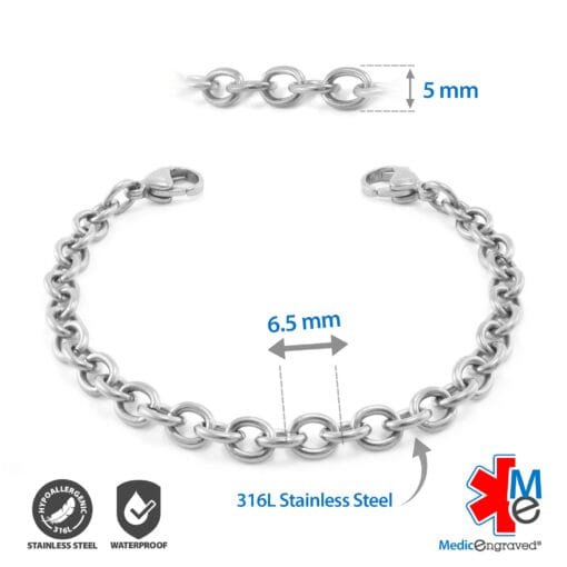 5mm Oval Link Stainless Steel Replacement / Add-on Bracelet (bracelet only - tag not included) - BRAC-SS5 - Image 2