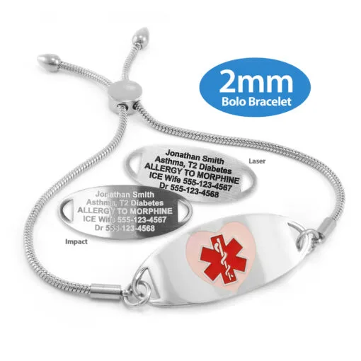 Bolo Bracelet in Stainless Steel with Medical ID Tag - 2mm (BS2_1)