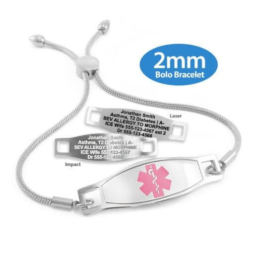 Bolo Bracelet in Stainless Steel with Medical ID Tag - 2mm (BS2_2)