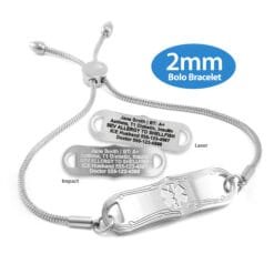 Bolo Bracelet in Stainless Steel with Medical ID Tag - 2mm (BS2_3)