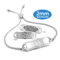 Bolo Bracelet in Stainless Steel with Medical ID Tag - 2mm (BS2_3)