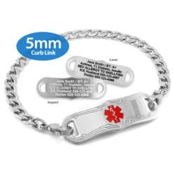Curb Link Bracelet in 316L Stainless Steel with Medical ID Tag - 5mm (CS5-3)