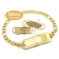 Figaro Link Bracelet in 316L Stainless Steel Yellow Gold finish with Medical ID Tag - 5mm (FG5-3)