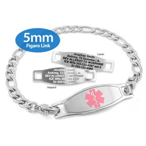 Figaro Link Bracelet in 316L Stainless Steel with Medical ID Tag - 5mm (FS5-2)