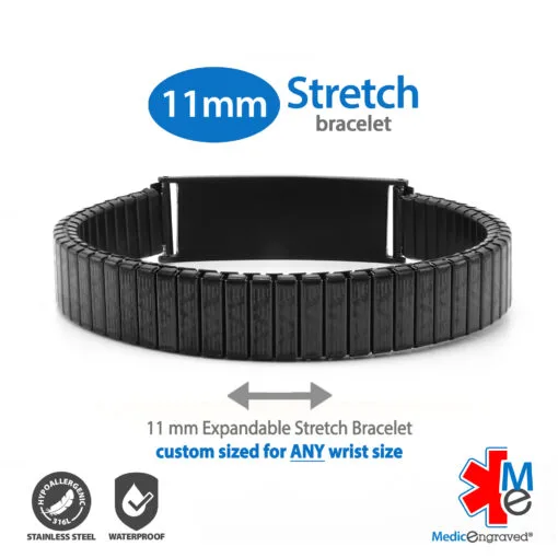 Expandable Stretch Band in 316L Stainless Steel Black Finish with White Enamel Medical ID Tag - 11mm (ST11-BWT) - Image 6