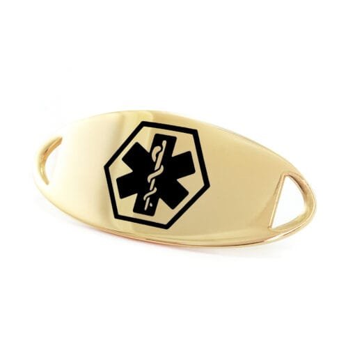 Medical ID Tag in 316L Stainless Steel Yellow Gold Finish with Black Enamel Logo (TAG-GBK1)