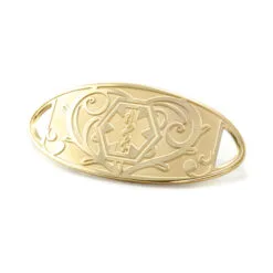 Medical ID Tag in 316L Stainless Steel Yellow Gold Finish with Embossed Heart Filigree Logo (TAG-GEH1)