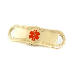 Medical ID Tag in 316L Stainless Steel Yellow Gold Finish with Red Enamel Logo (TAG-GRD3)