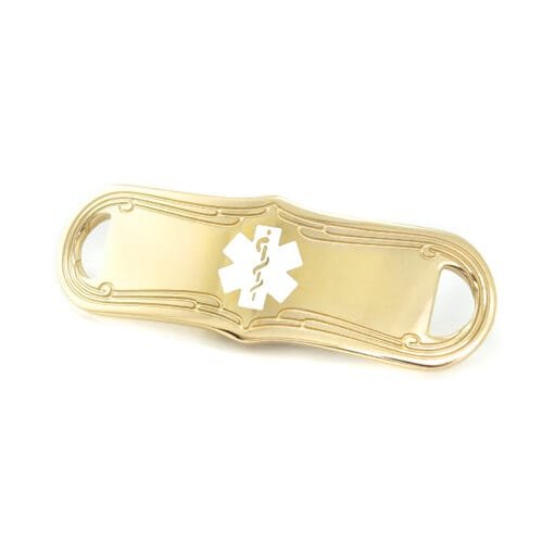 Medical ID Tag in 316L Stainless Steel Yellow Gold Finish with White Enamel Logo (TAG-GWT3)