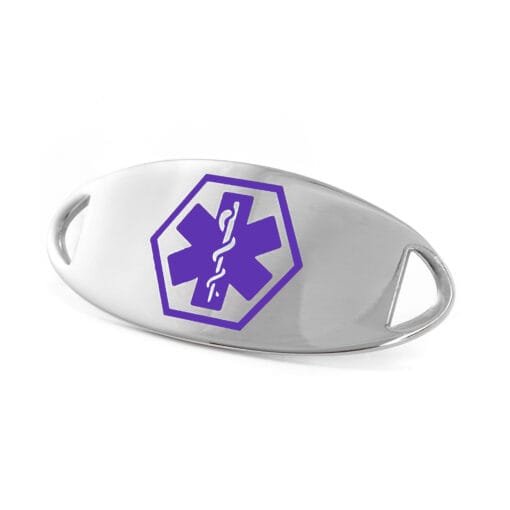 Medical ID Tag in 316L Stainless Steel with Purple Enamel Logo (TAG-PUR1)