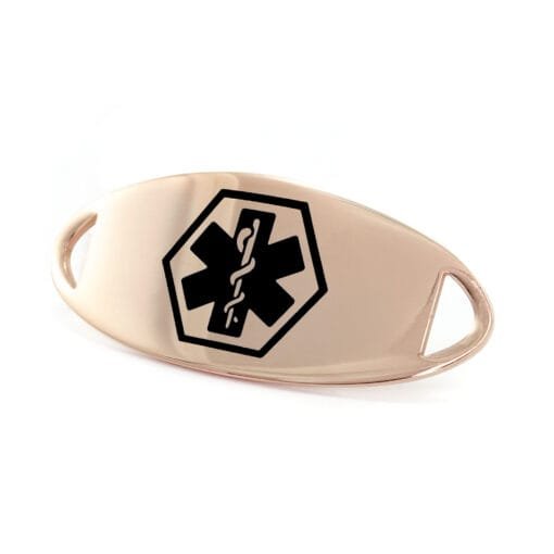 Medical ID Tag in 316L Stainless Steel Rose Gold Finish with Black Enamel Logo (TAG-RBK1)