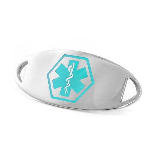 Medical ID Tag in 316L Stainless Steel with Teal Enamel Logo (TAG-TEA1)