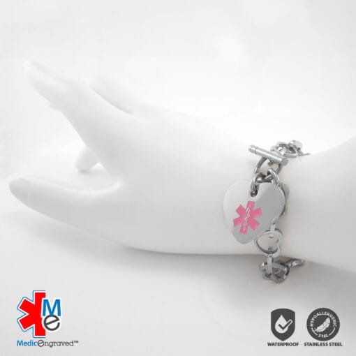 Heart Link 10mm Toggle Bracelet in 316L Stainless Steel with 24x26mm Heart Medical ID Charm (THT10-SPK) - Image 4