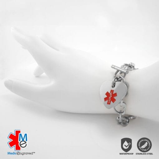 Heart Link 10mm Toggle Bracelet in 316L Stainless Steel with 24x26mm Heart Medical ID Charm (THT10-SRD) - Image 4