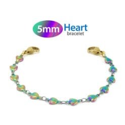 5mm Heart Link Stainless Steel Replacement / Add-on Bracelet in Rainbow Yellow Gold finish (bracelet only - tag not included) - BRAC-HTGR5