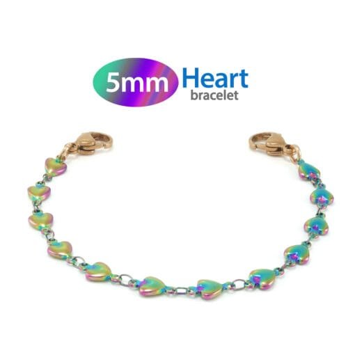 5mm Heart Link Stainless Steel Replacement / Add-on Bracelet in Rainbow Rose Gold finish (bracelet only - tag not included) - BRAC-HTRR5