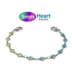 5mm Heart Link Stainless Steel Replacement / Add-on Bracelet in Rainbow Finish (bracelet only - tag not included) - BRAC-HTSR5