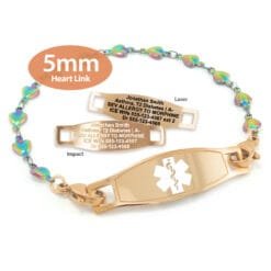 Heart Bracelet in Stainless Steel Rainbow Rose Gold Finish with Medical ID Tag - 5mm (HTRR5-2)