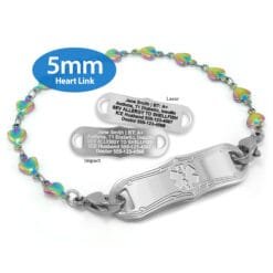 Heart Bracelet in Stainless Steel Rainbow Finish with Medical ID Tag - 5mm (HTSR5-3)