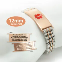 Double Fold Fancy Link Watch Band in 316L Stainless Steel 2T Rose Gold Finish - 12mm   (LDT12-RRD)