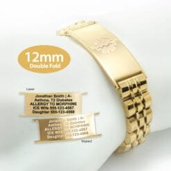 Double Fold Fancy Link Watch Band in 316L Stainless Steel Yellow Gold Finish - 12mm (LD12-GEM)