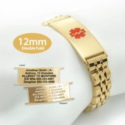Double Fold Fancy Link Watch Band in 316L Stainless Steel Yellow Gold Finish - 12mm (LD12-GWT) (Copy)