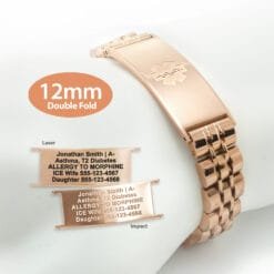 Double Fold Fancy Link Watch Band in 316L Stainless Steel Rose Gold Finish - 12mm (LD12-REM)