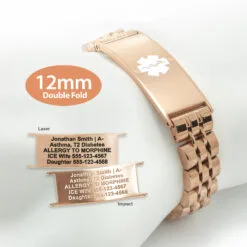 Double Fold Fancy Link Watch Band in 316L Stainless Steel Rose Gold Finish - 12mm  (LD12-RWT)
