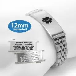 Double Fold Fancy Link Watch Band in 316L Stainless Steel - 12mm (LD12-SBK)