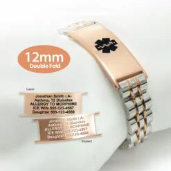 Double Fold Fancy Link Watch Band in 316L Stainless Steel 2T Rose Gold Finish - 12mm   (LDT12-RBK)