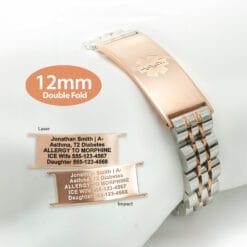 Double Fold Fancy Link Watch Band in 316L Stainless Steel 2T Rose Gold Finish - 12mm (LDT12-REM)