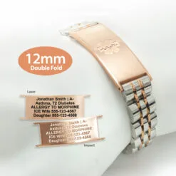 Double Fold Fancy Link Watch Band in 316L Stainless Steel 2T Rose Gold Finish - 12mm (LDT12-REM)